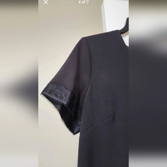 Karl Lagerfeld Flapper Style, Black Lace & Faux Leather Trim Dress - Picture 4 of 7